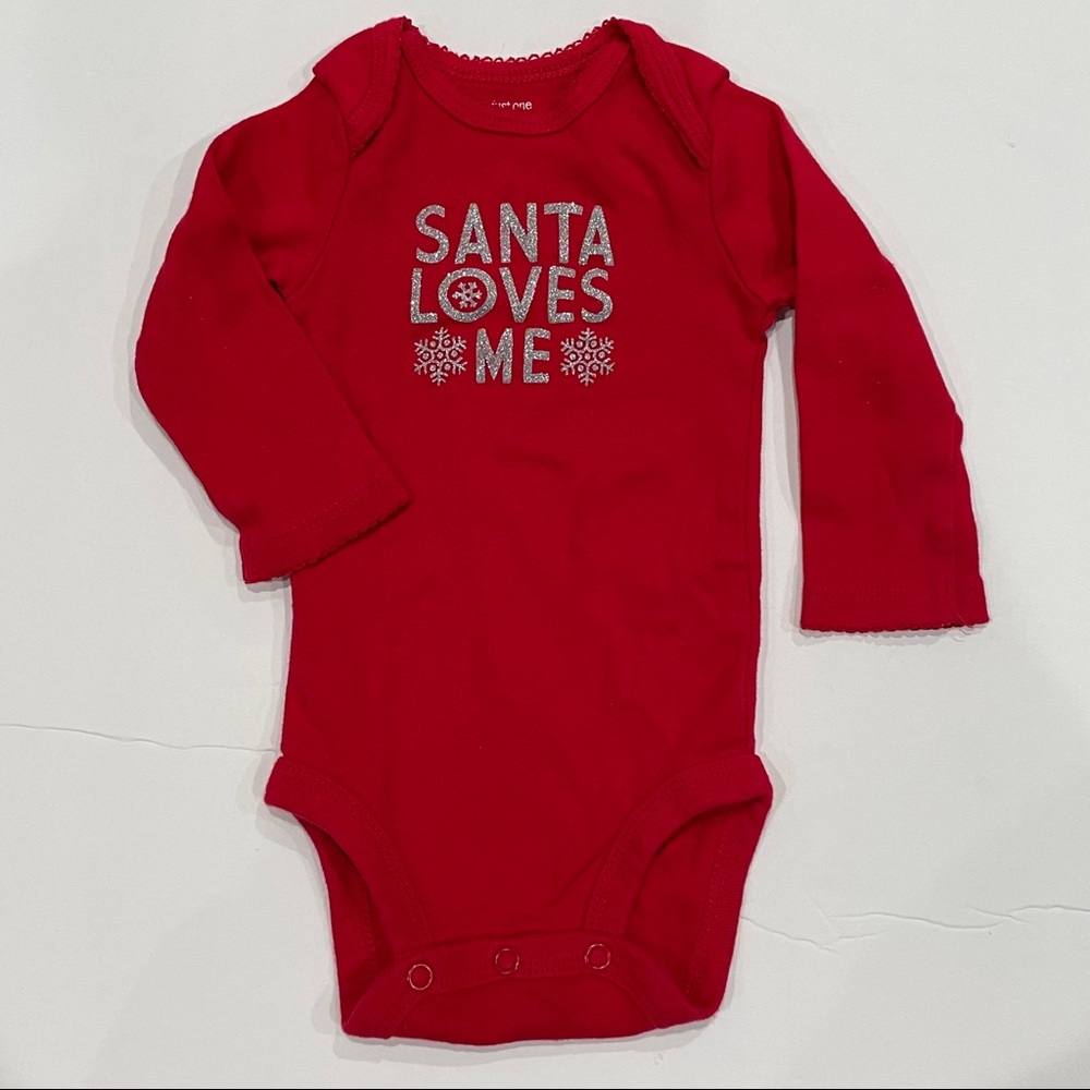 Christmas baby girl onesie Santa loves me 3M